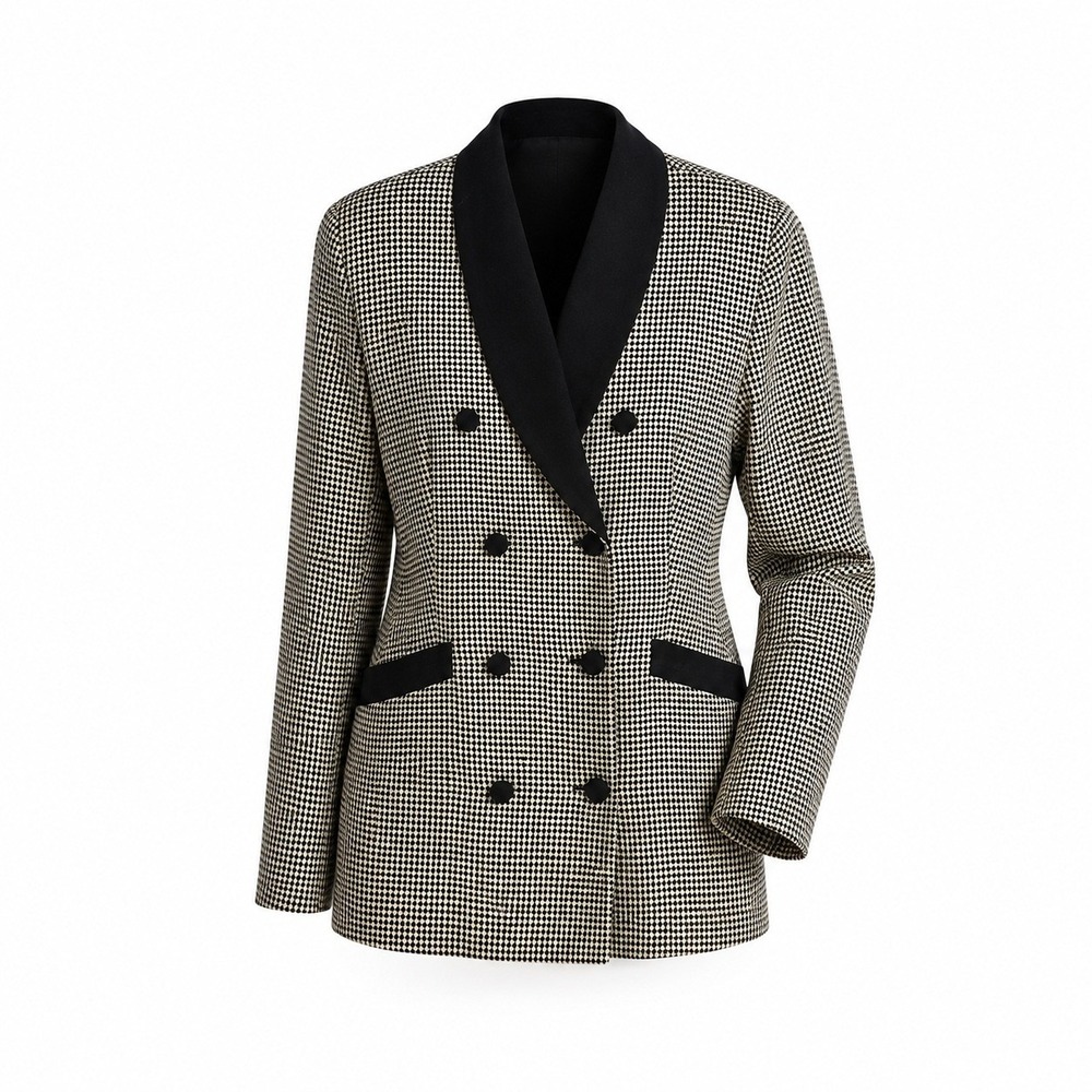 Jessica Ash Blazer 6 Black White Diamond Check Shawl Collar 80s Vintage Suit
